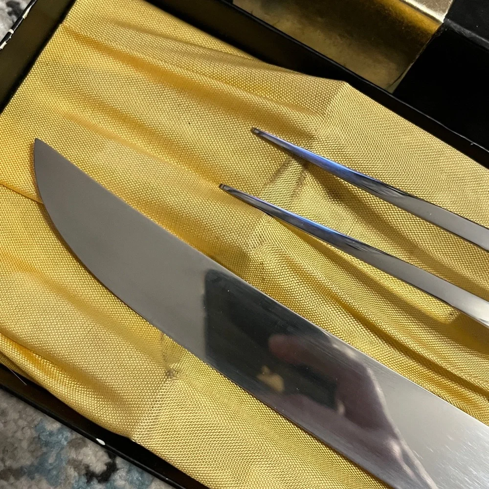 Vintage Remington Antler Handle Knife and Fork Set in Black and Gold Box - Picture 10 of 17